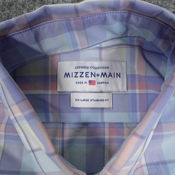 Mizzen+Main Leeward‎ Collection Shirt Mens XXL Blue Pink Plaid Short Sleeve USA - Picture 3 of 9